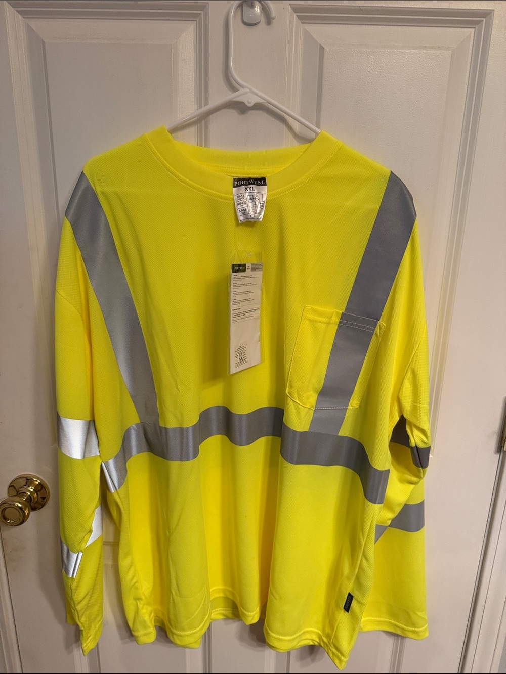 Portwest S191 Hi-Vis Reflective Safety Long Sleeve Crew Neck Pocket T-Shirt XXL